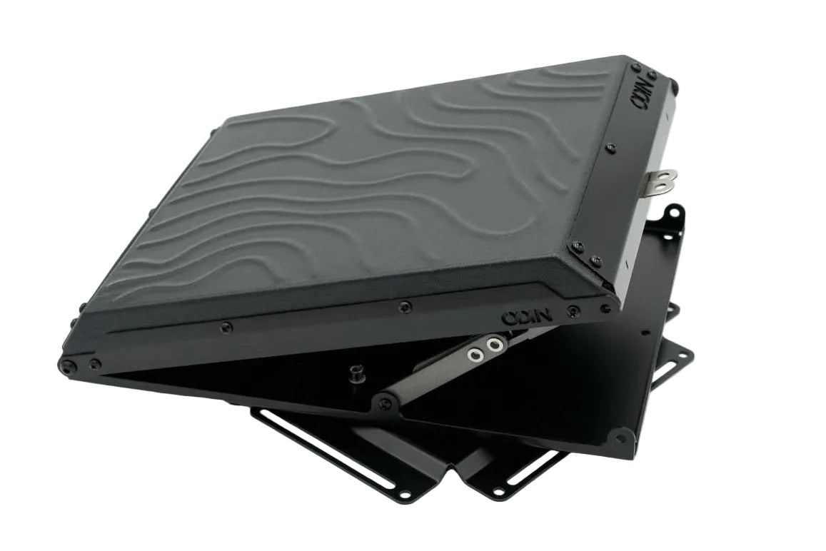 Side view of Tuff Mount for Starlink Mini, shown partially open