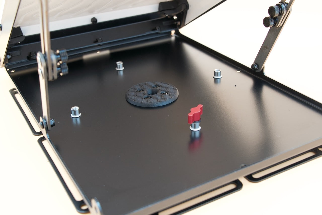 Tuff Mount for Starlink Mini showing the inside of the mount with cord pass through and locking fastener