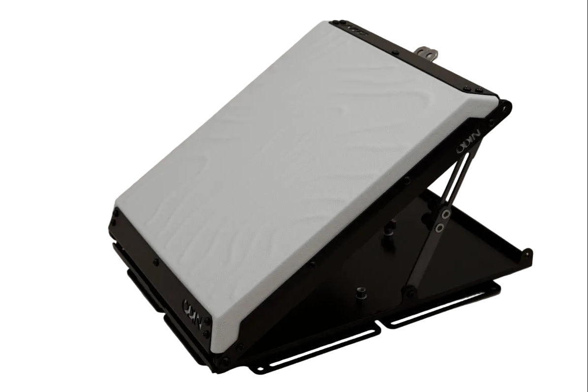 Tuff Mount for Starlinik Mini in white shown open and angled to optimize signal.